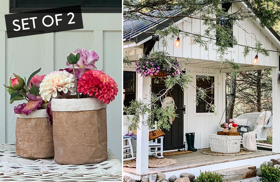 Feedsack Inspired Cement Pots, Set of 2