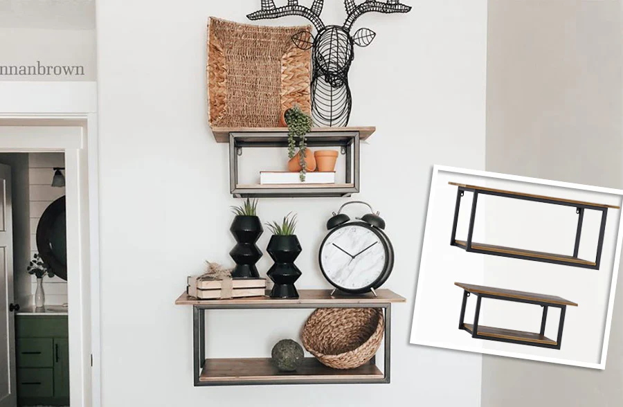 Wooden Two Tiered Open Shelving, Set of 2