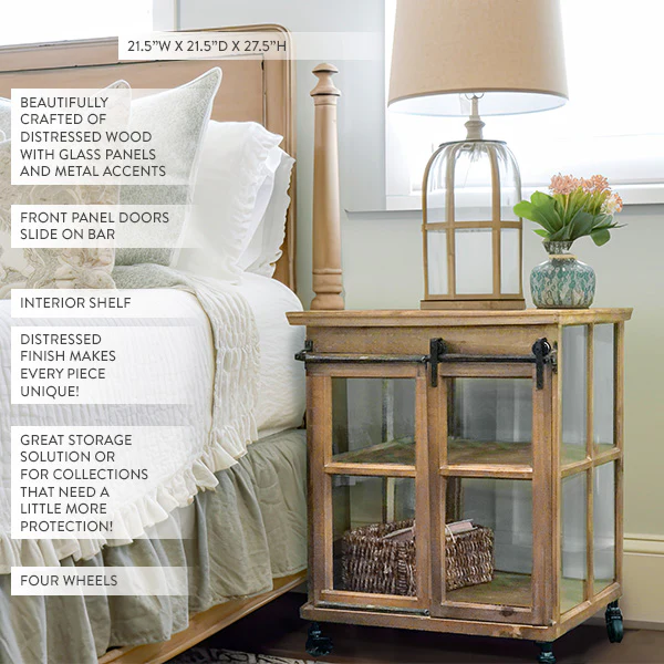 Distressed Wood Sliding Case With Glass Panes