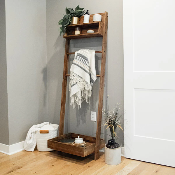 69 Inch Modern Ladder Pine Wood Shelf