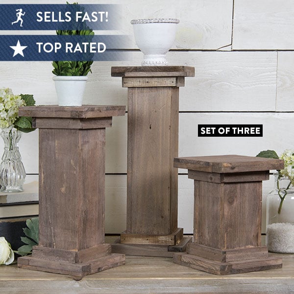 Distressed Wood Pedestal Column Risers, Set of 3