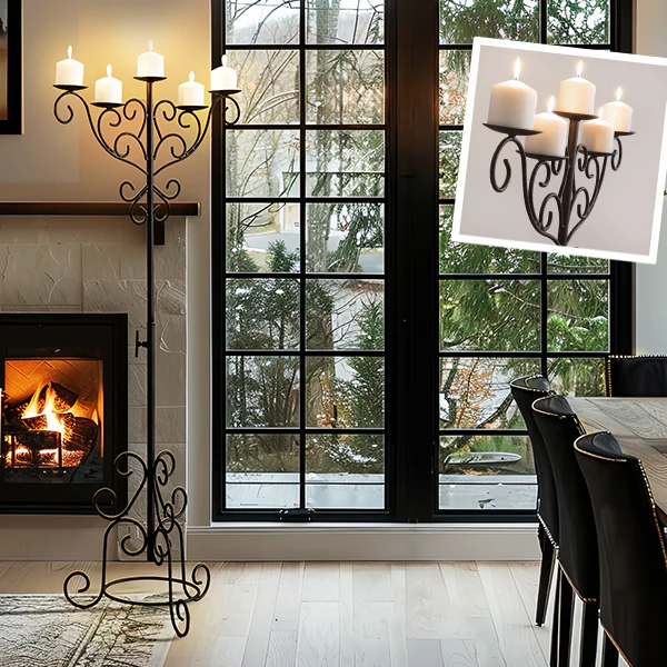 60 Inch Iron Scrollwork Candle Holder Stand