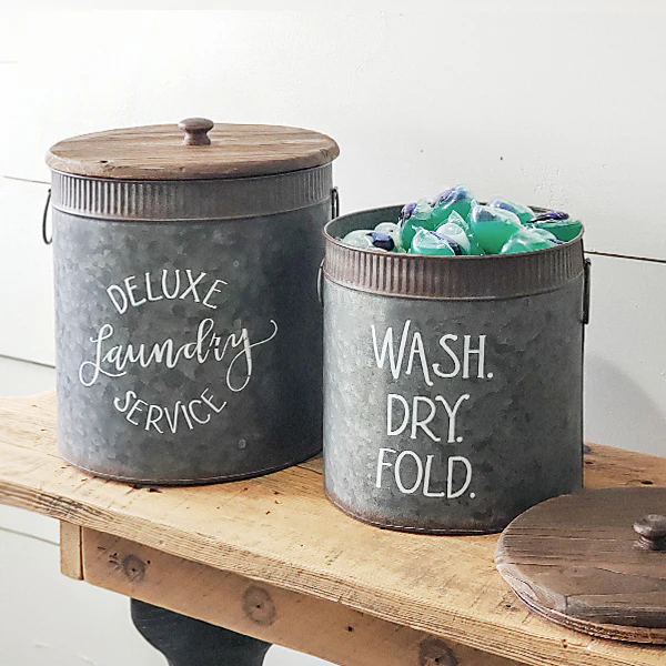 Galvanized Metal Deluxe Laundry Bins, Set of 2