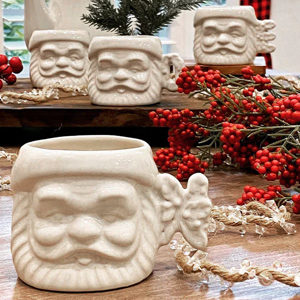Vintage Inspired 1950's Santa Mugs, Set of 4