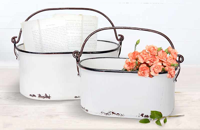 Rustic Enamel Planters Set of 2
