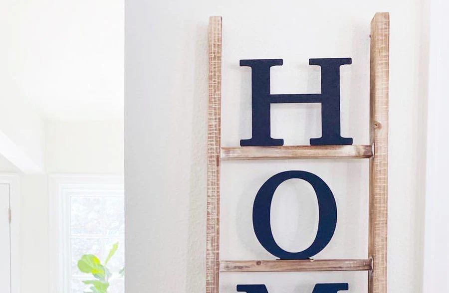 Vintage Wood Ladder With Metal H O M E Letters