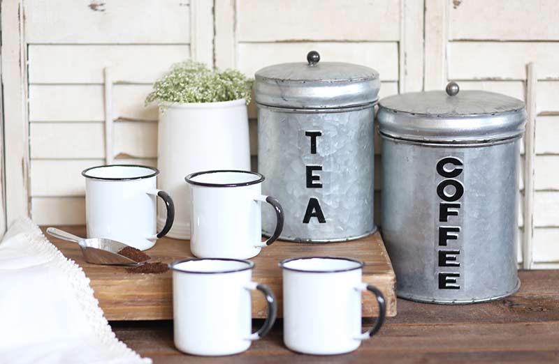 White Enamelware Mugs Set of 4