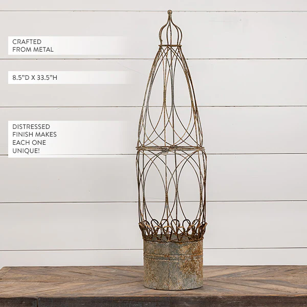 33 Inch Distressed Metal Trellis Planter