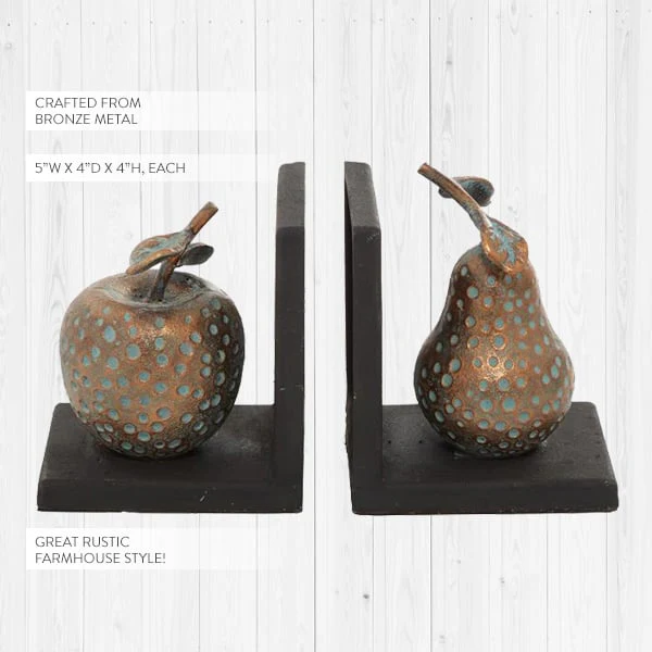 Bronze Metal Fruit Bookends, Set of 2