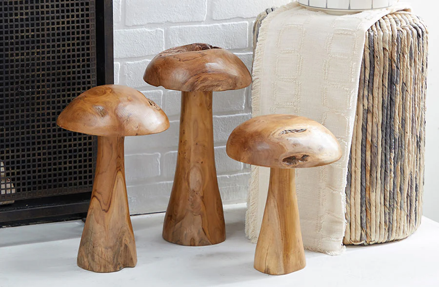 Organic Wooden Mushrooms, Set of 3