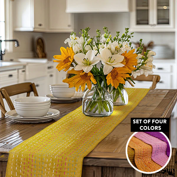 Boho Inspired Hand Stitched Runners, Set of Four