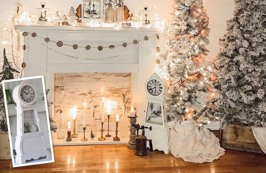 Distressed White European Wooden Clock