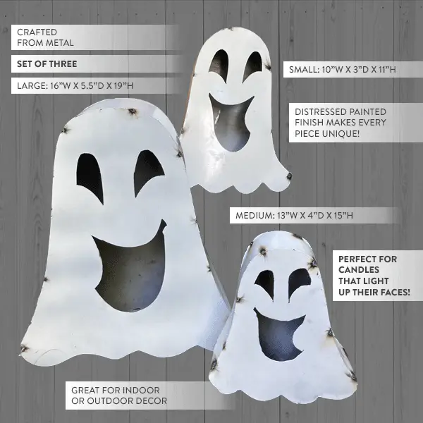 Metal Friendly Ghost Lanterns, Set of 3