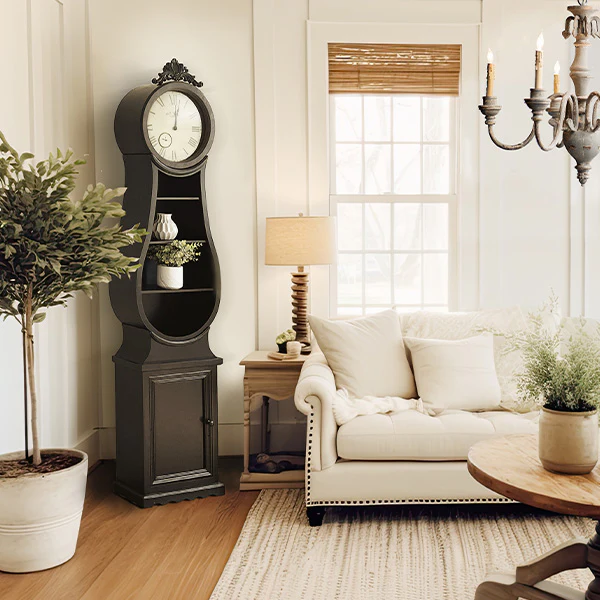 Huge 74 Inch Black Mora Clock with Shelves