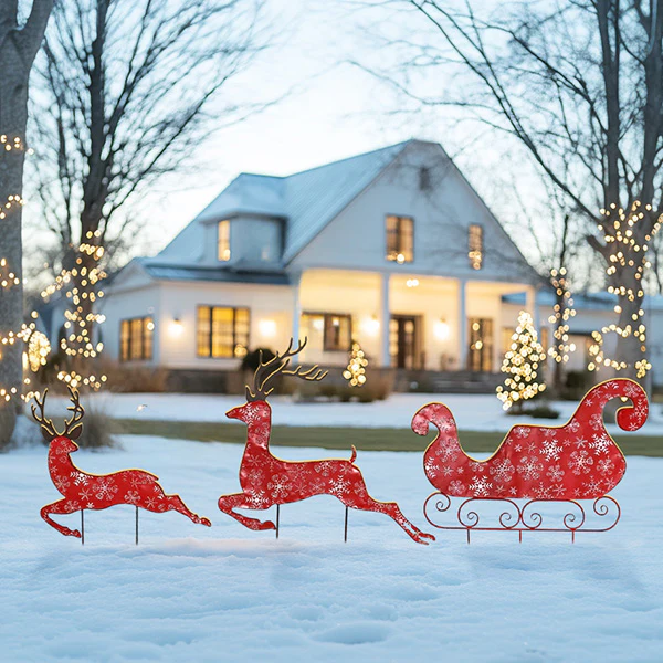 Santa Sleigh Silhouette Yard Stakes, Set of 3