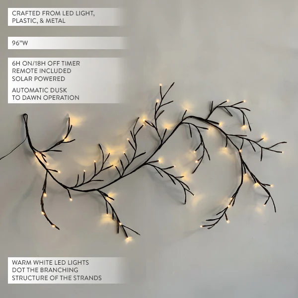 Solar-Powered LED Branch Garland with Timer