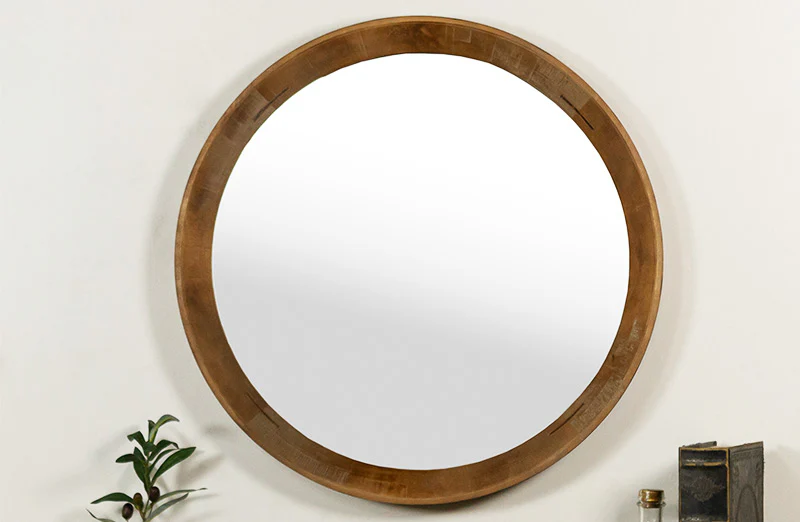Round Wood Frame Mirror
