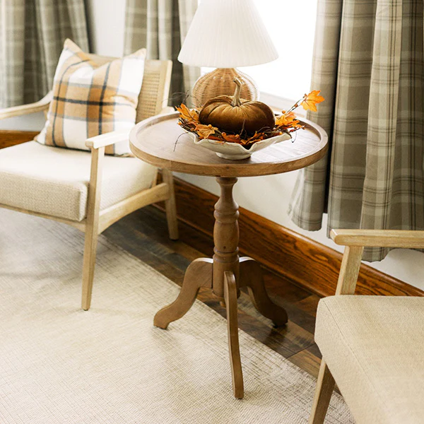 Round Wood Side Table with Spindle Base