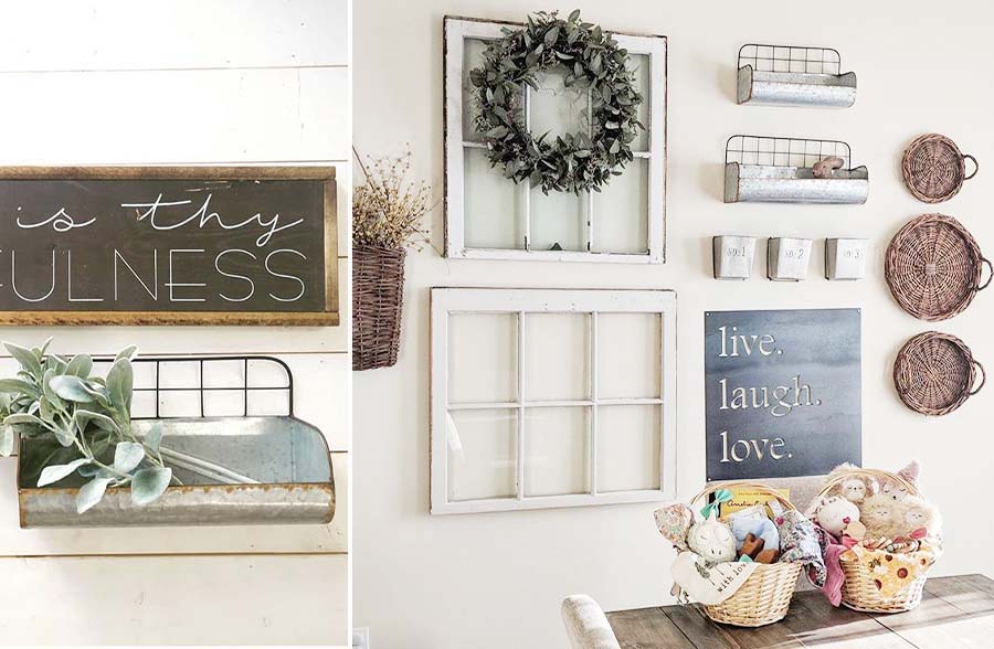 Metal Wall Baskets with Wire Back, Set of Two