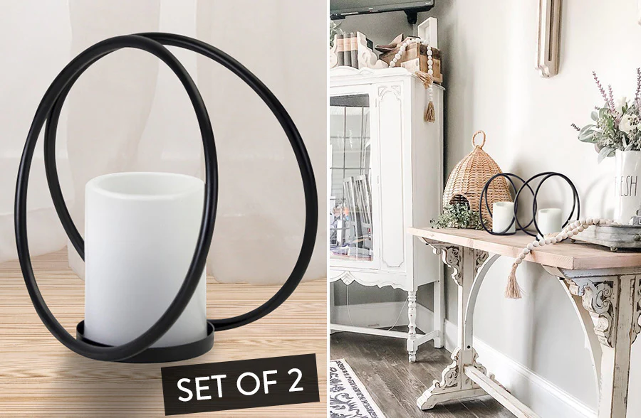 Rings Metal Pillar Candle Holders, Set of 2