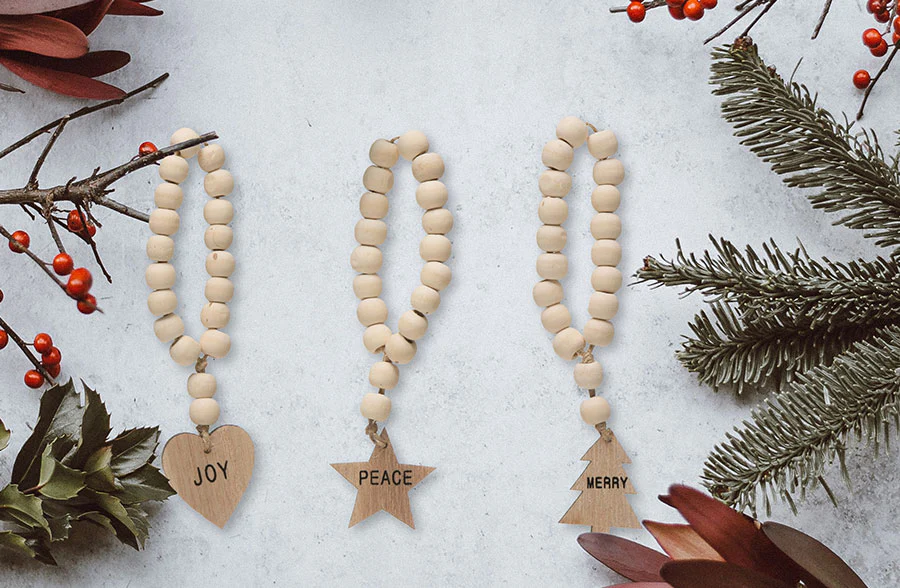 Wood Bead Napkin Ring with Charm, Set of 3 Styles