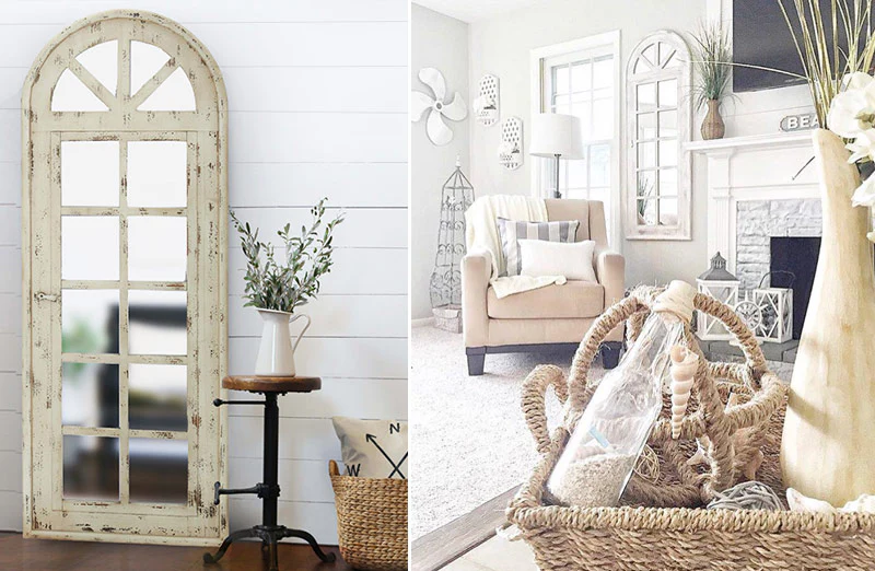 Shabby Arched Mirror Window Panel