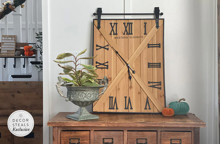 Wooden Barn Door Roman Numeral Clock