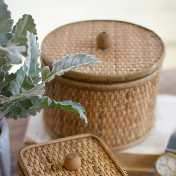 Woven Cane Boxes, Set of 2