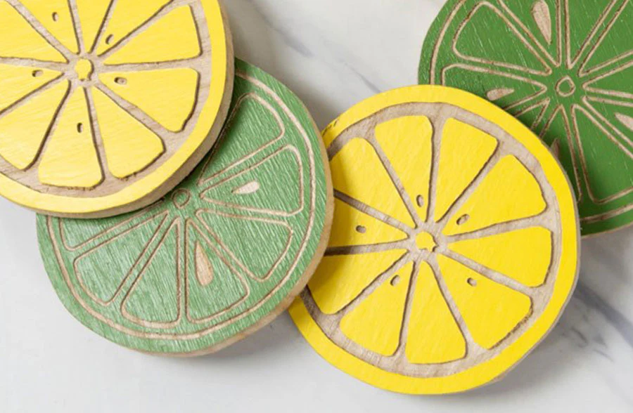 Lemon and Lime Wooden Coasters, Set of 4
