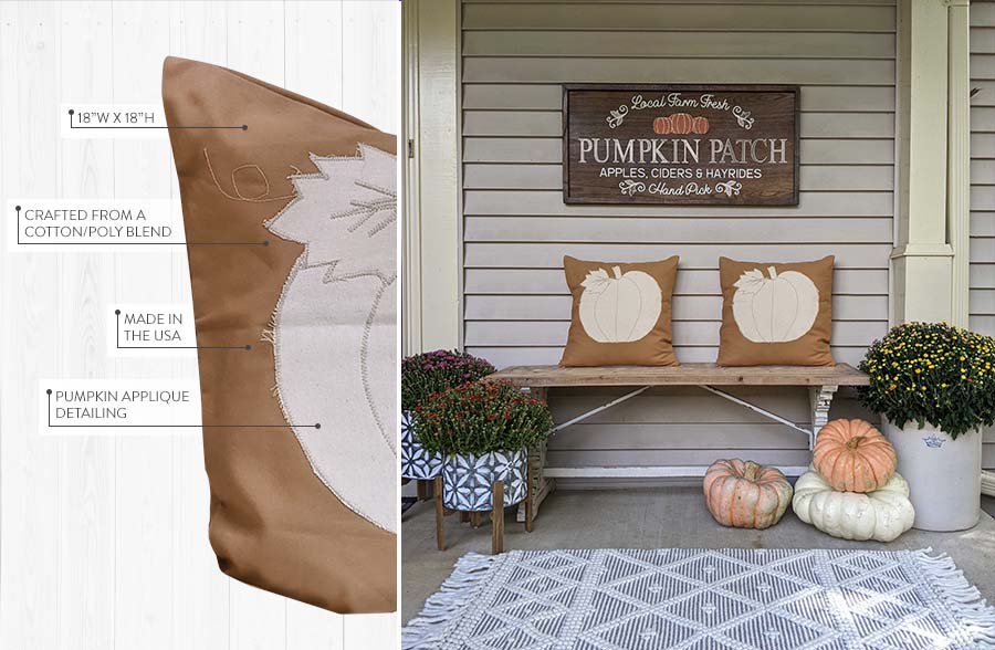 Pumpkin Applique Throw Pillow Case, Set of 2