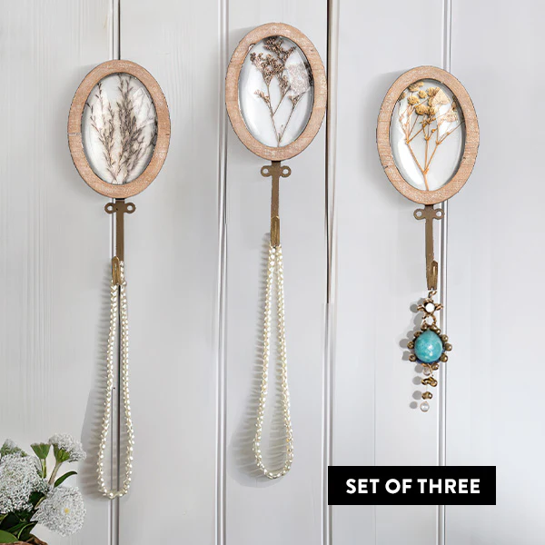 Oval Pressed Flower Wall Hanging Hooks, Set of 3