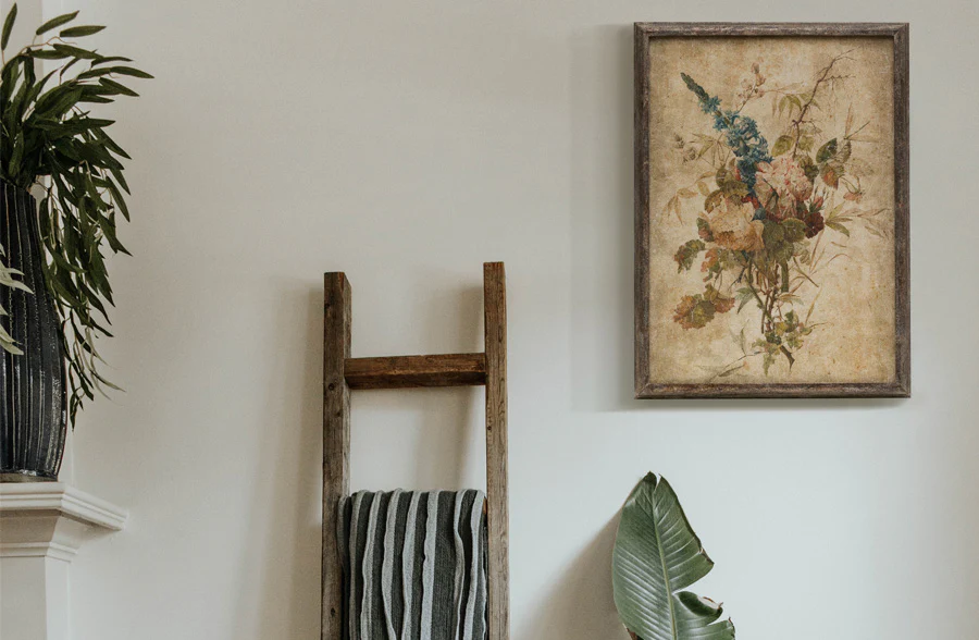 Wooden Framed Vintage Flower Print