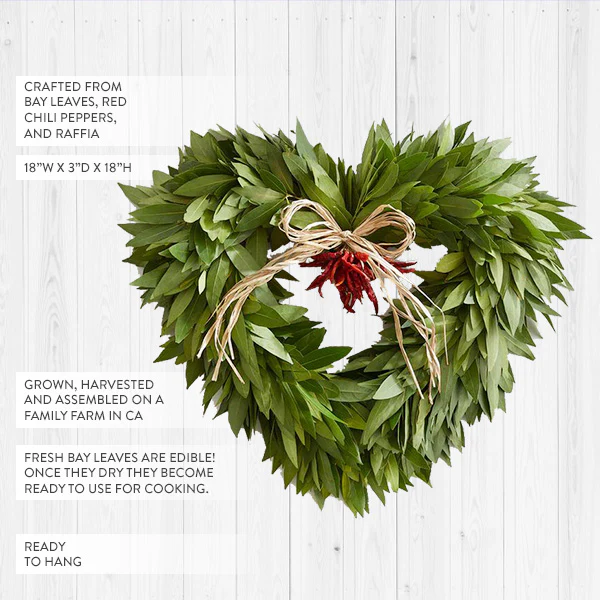 Heart Shaped Bay Leaf Cooking Wreath | GROWN IN THE USA