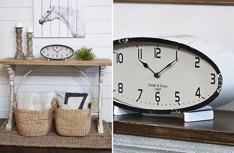 Distressed Metal Oval Table Clock