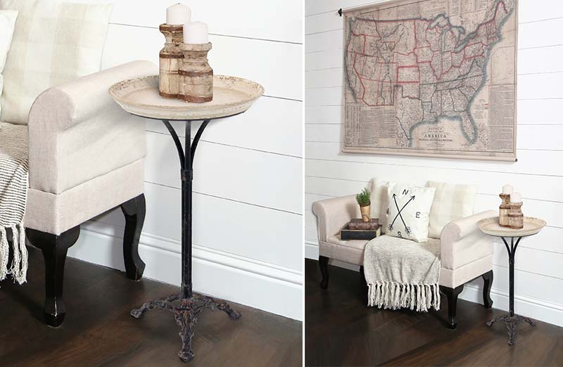 Antique Distressed Round Tray End Table