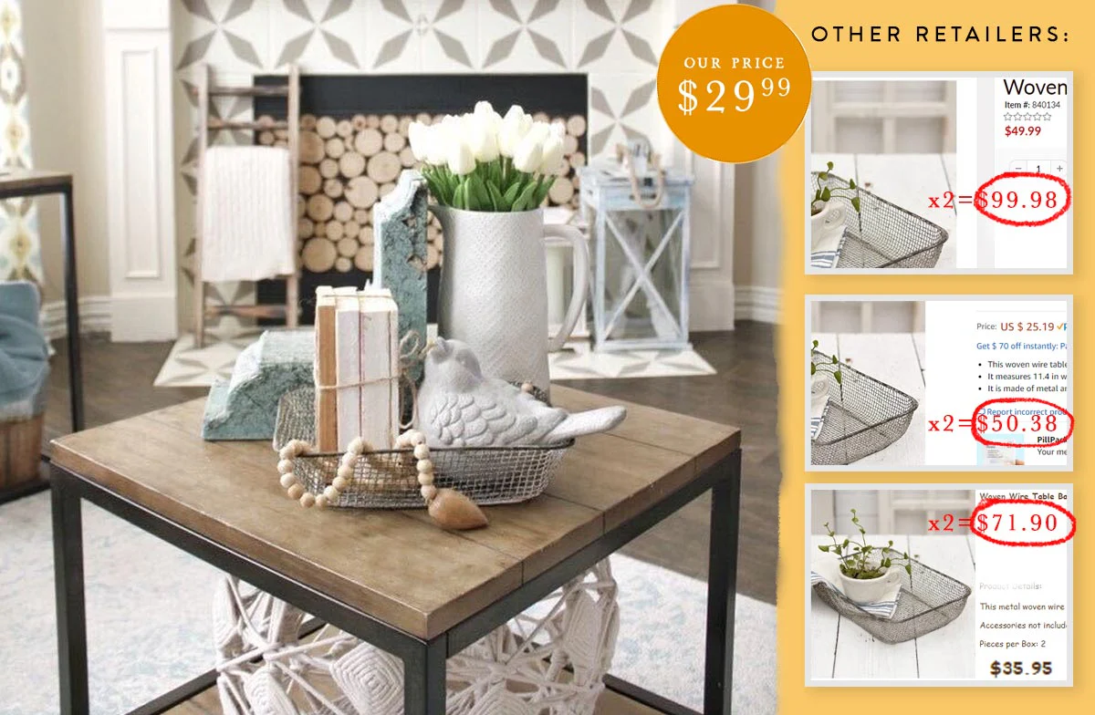 Distressed Woven Wire Table Basket, Set of 2