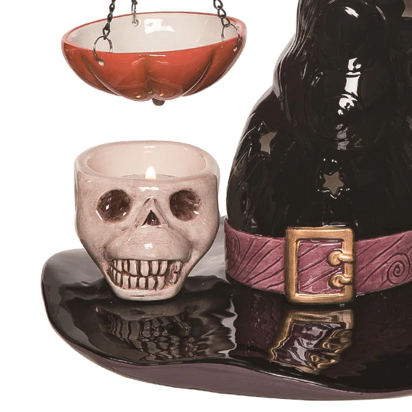 Halloween Witch Hat with Skull Candle Holder