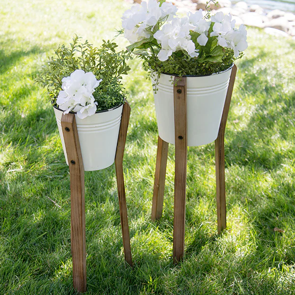 Standing Enamel Planter Buckets, Set of 2