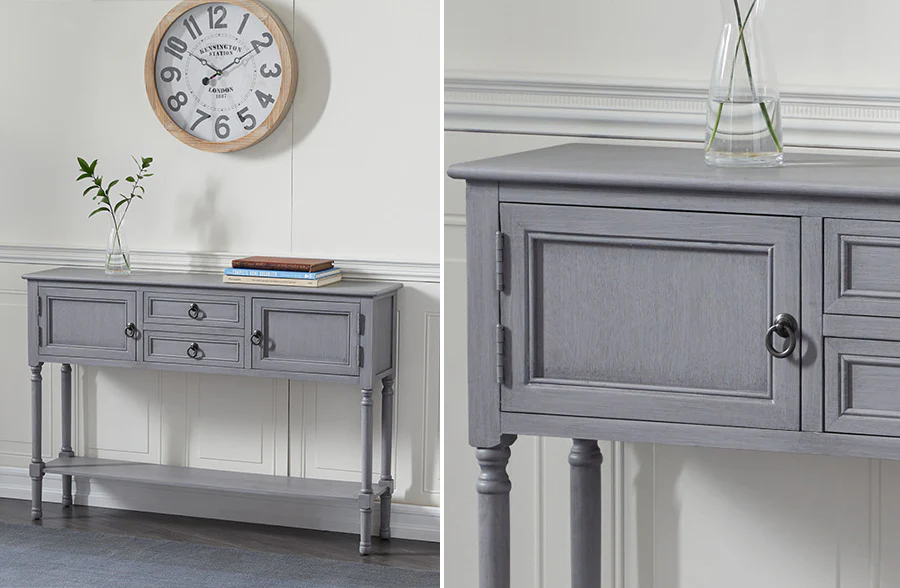 Gray Wash Wooden Console Storage Table