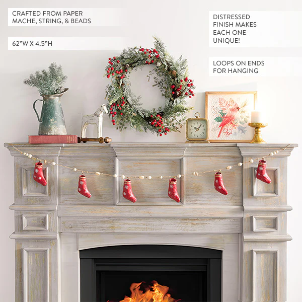 62 Inch Paper Mache Stocking Christmas Garland
