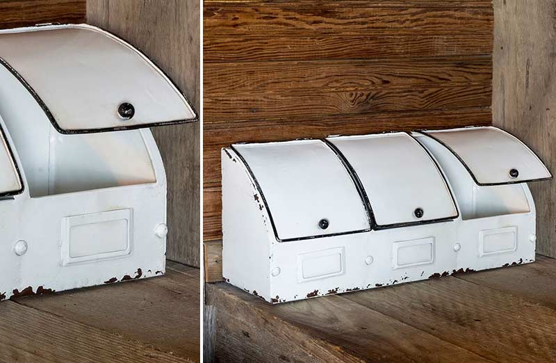 Distressed White Enamel Storage Cubby