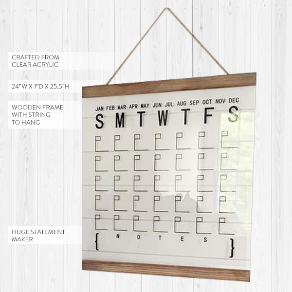 HUGE Dry Erase Wooden Framed Wall Calendar