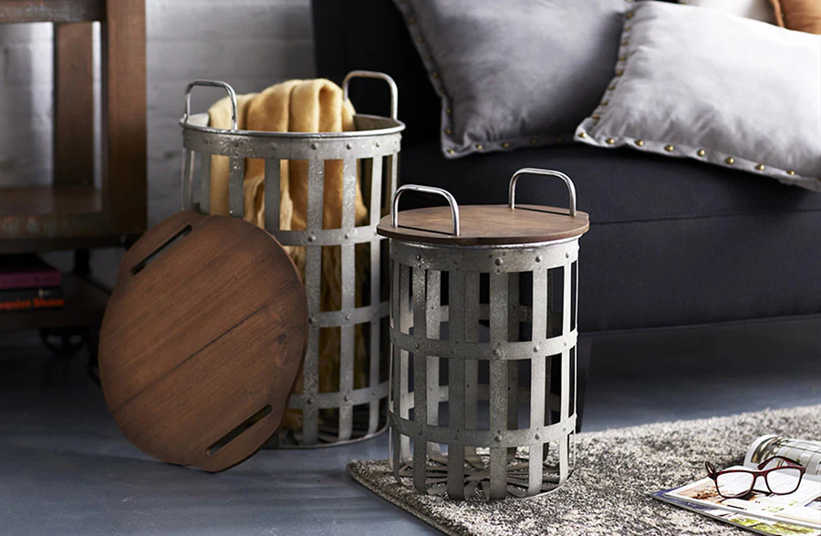 Cage Barrel Storage Tables, Set of 2