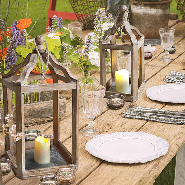 Scalloped Wood Lanterns, Set of 2