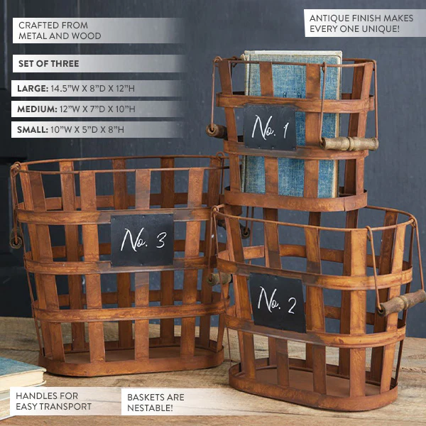 Rustic Numbered Baskets, Set of 3