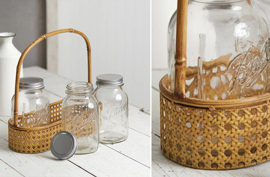 Metal Bamboo Caddy with Mason Jars