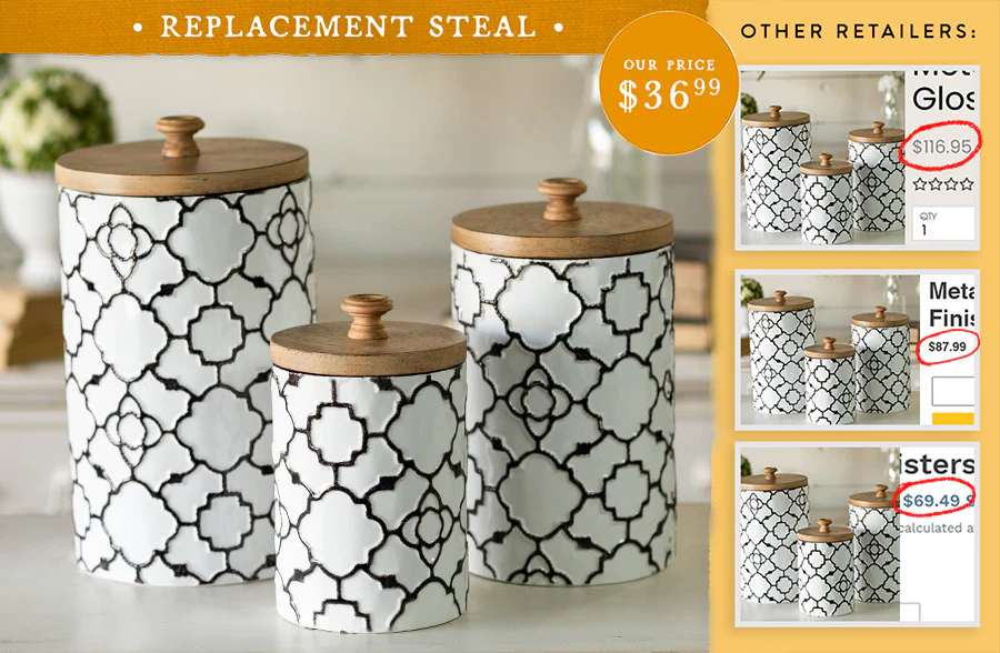 Embossed Patterned Canisters with Wooden Lids, Set of 3