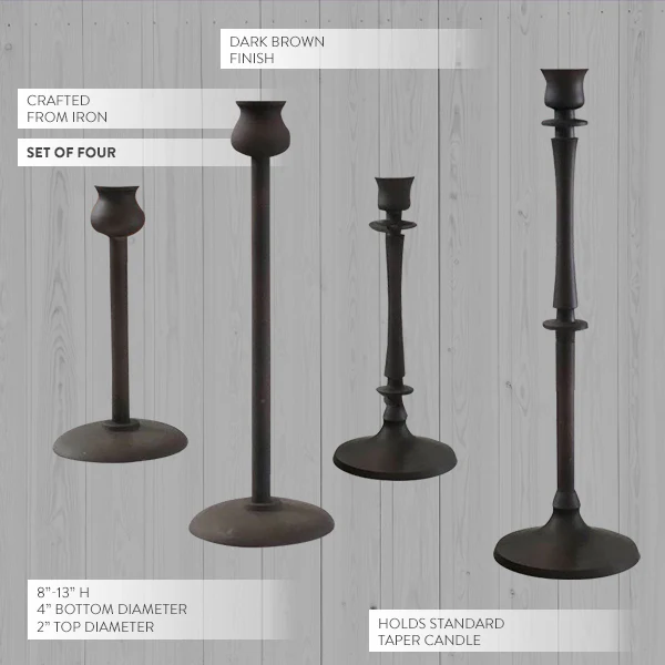 Hand Forged Iron Taper Candle Sticks, Set of 4