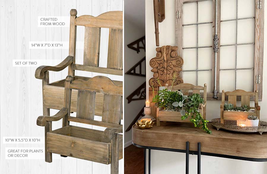Wooden Cottage Bench Planters, Set of 2