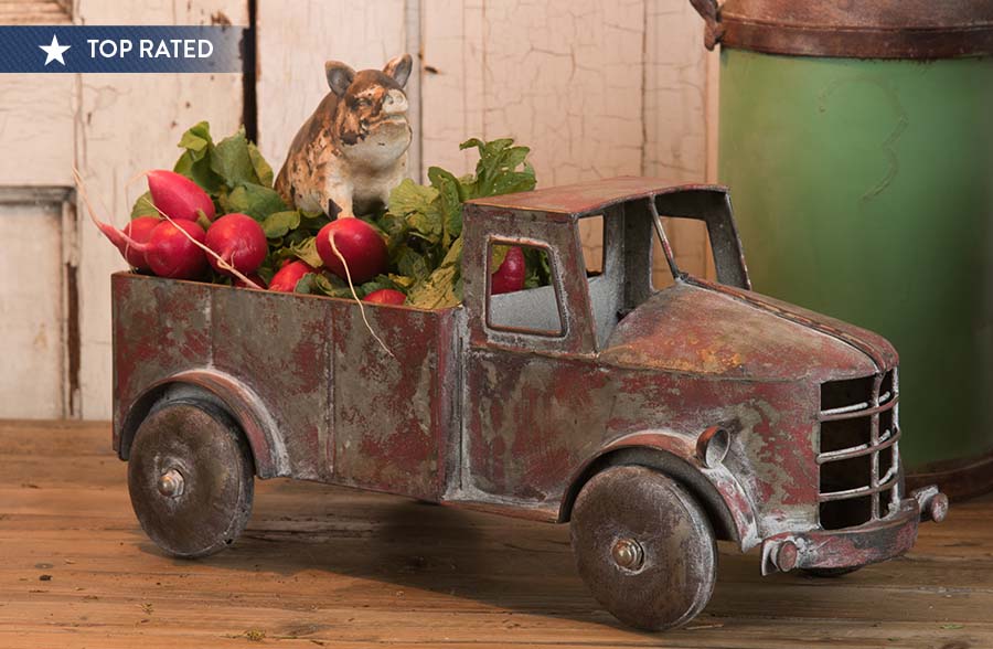 Distressed Metal Antique Finish Red Truck